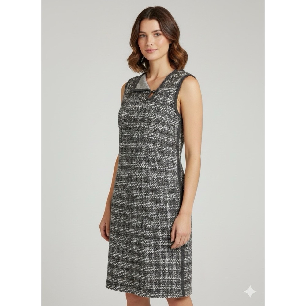 Worth 100% Wool Tailored Sheath Dress Knee Length Sz 6 Slip Lined Black & White